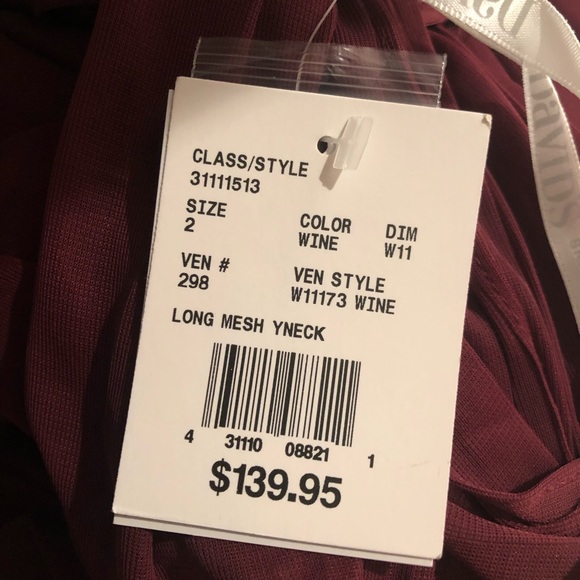 David’s Bridal Y-Neck Long Mesh Bridesmaid Dress in Wine Sz 2 - Picture 4 of 6